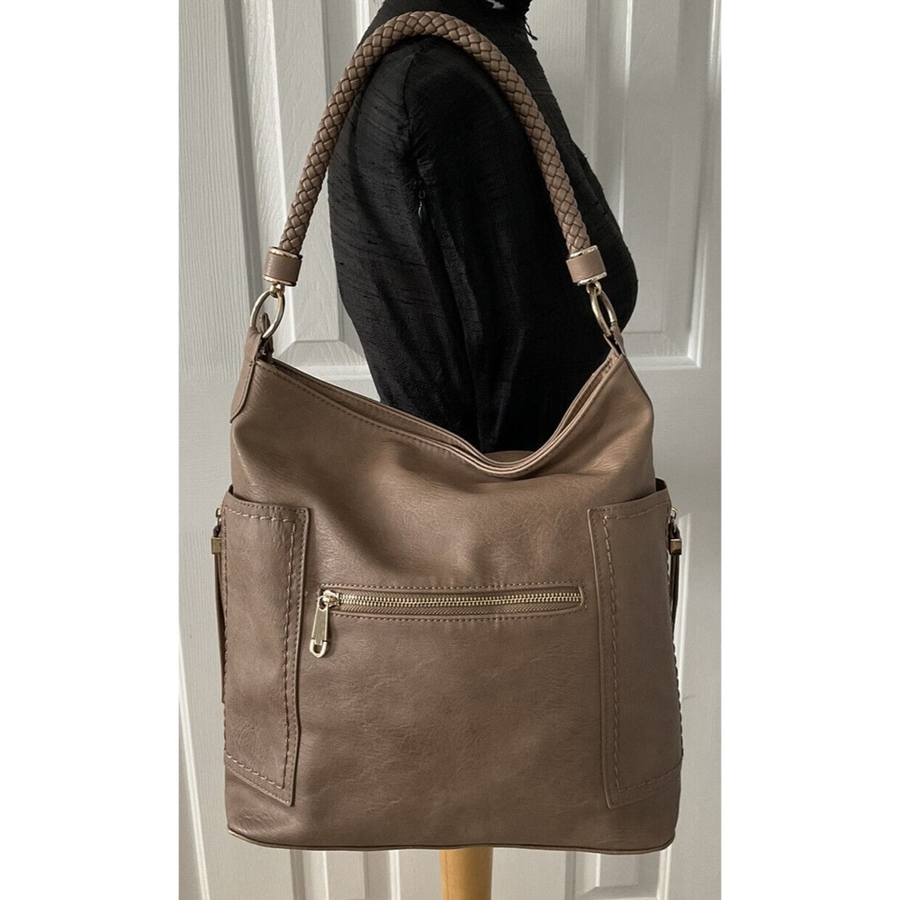 Miztique The Grace Hobo Purse Brown With Braided Handle Pockets